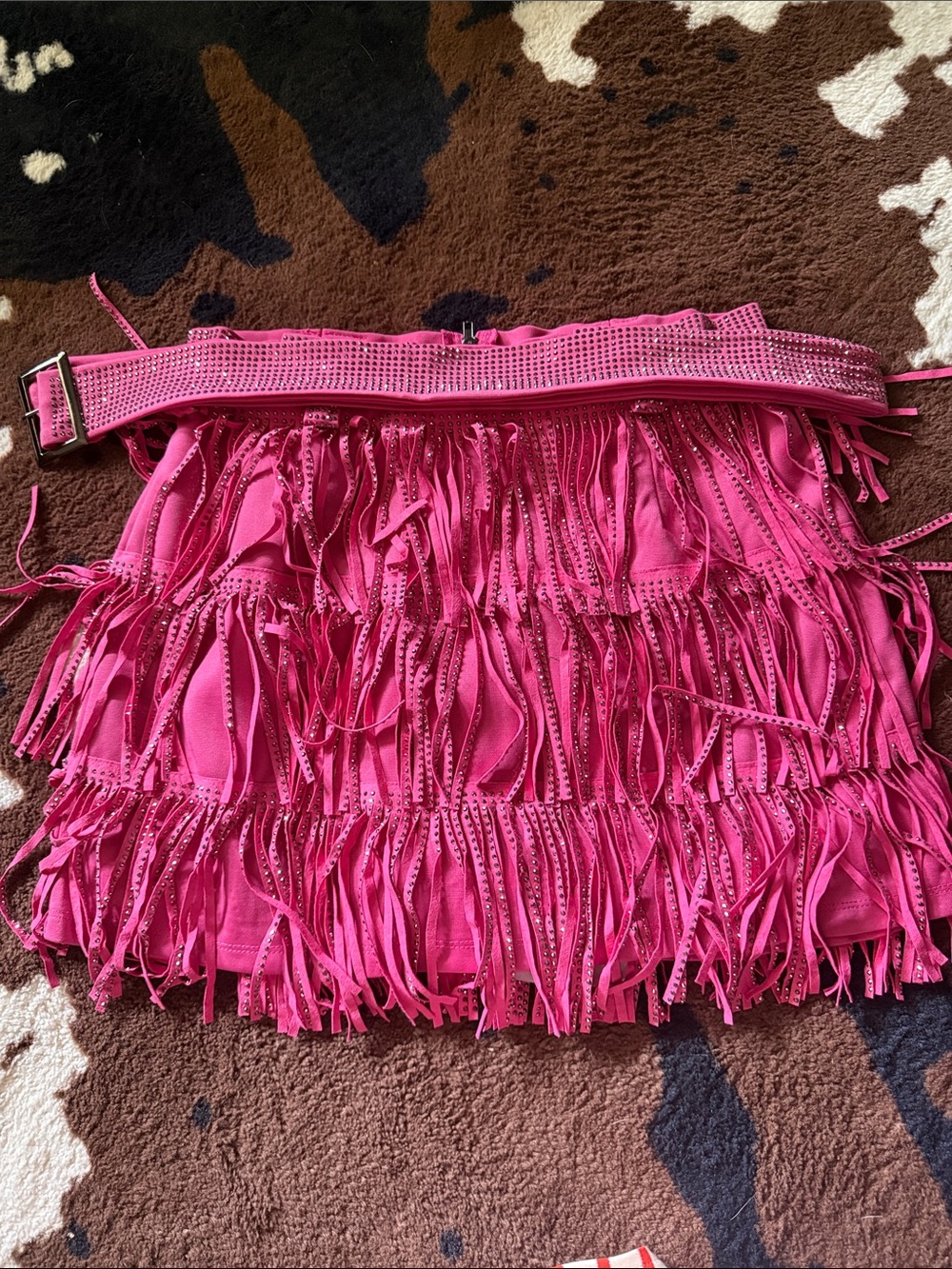 Fringe Mini Skirt in Hot Pink